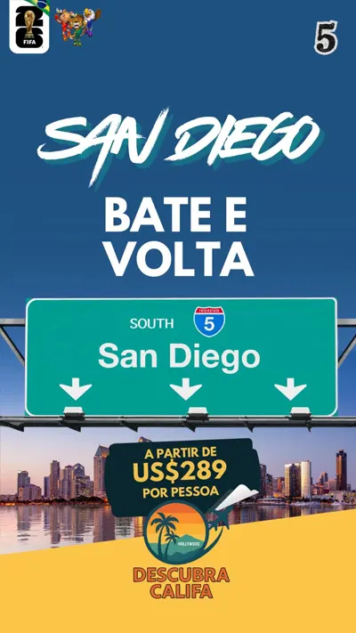 Card promocional do San Diego Express saindo de Los Angeles